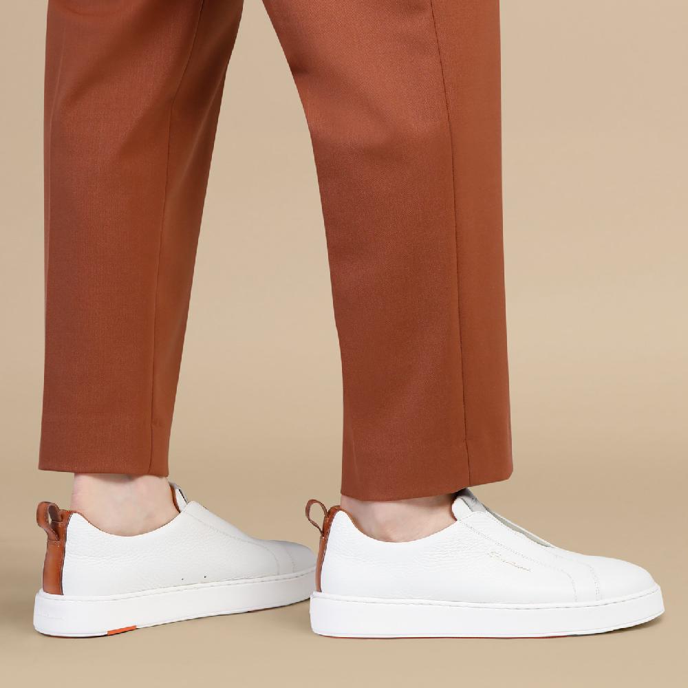 Santoni Sneaker slip-on da uomo in pelle bottalata bianca Offerta