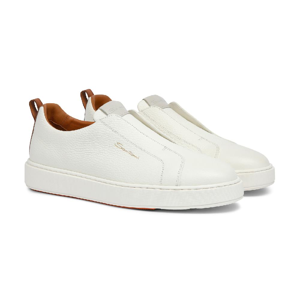 Santoni Sneaker slip-on da uomo in pelle bottalata bianca Offerta