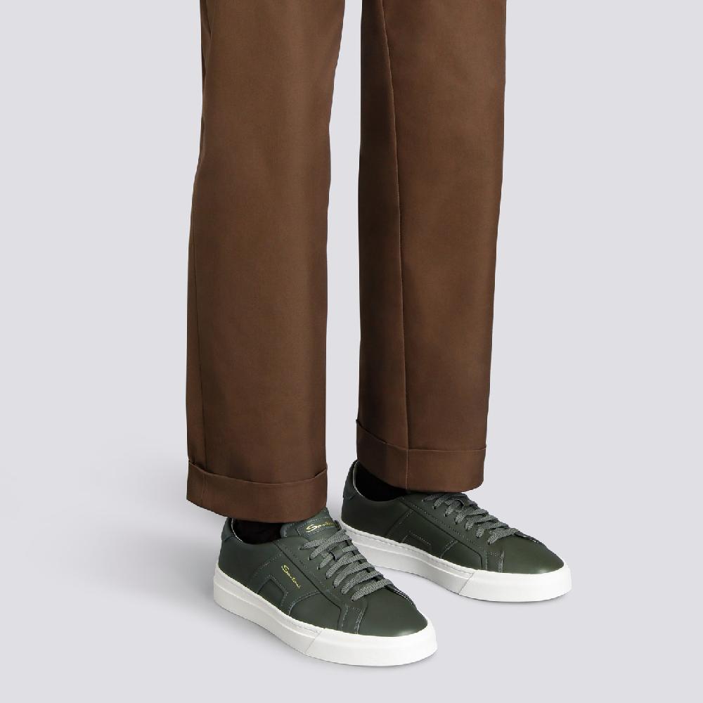 Santoni Double buckle sneaker da uomo in pelle verde Economico