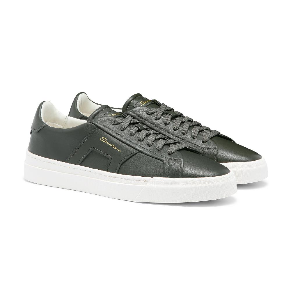Santoni Double buckle sneaker da uomo in pelle verde Economico