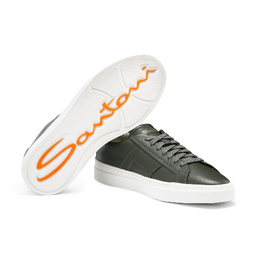 Santoni Double buckle sneaker da uomo in pelle verde Economico