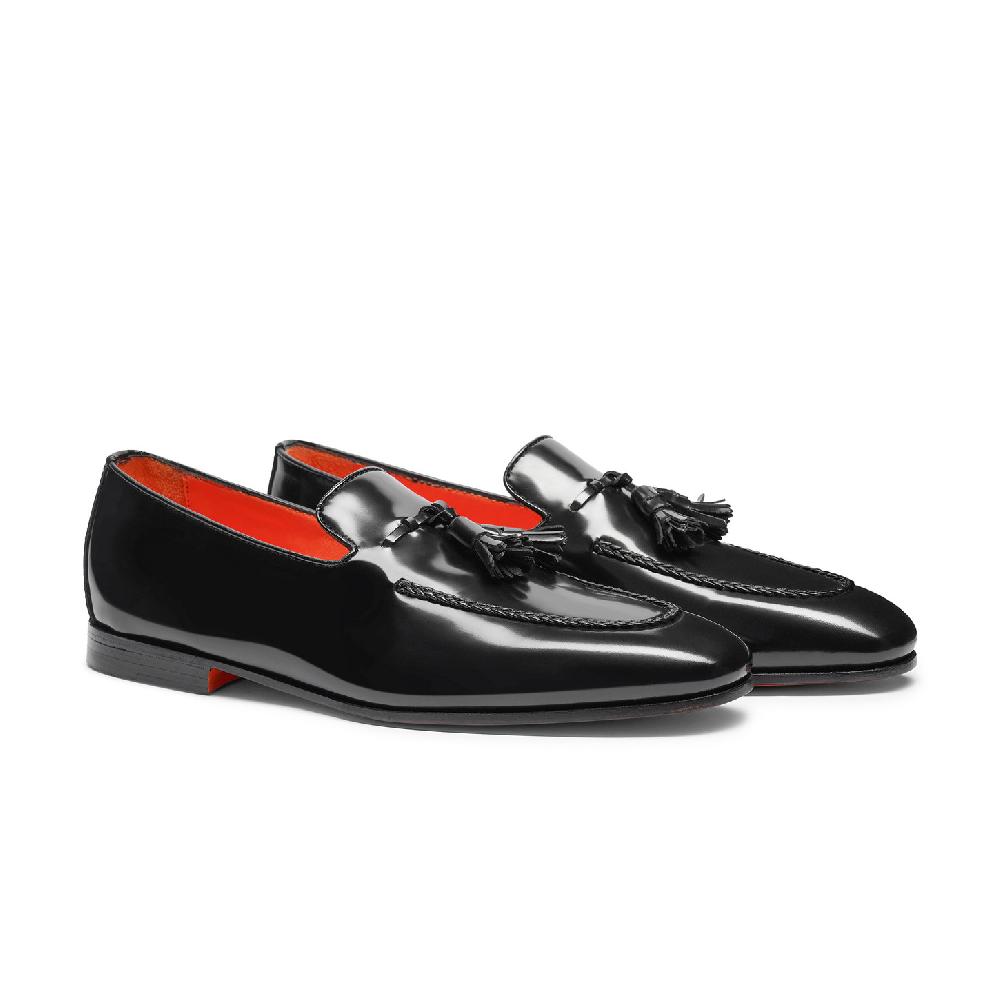 Santoni Mocassino con nappe da uomo in pelle nero Vendita Calda