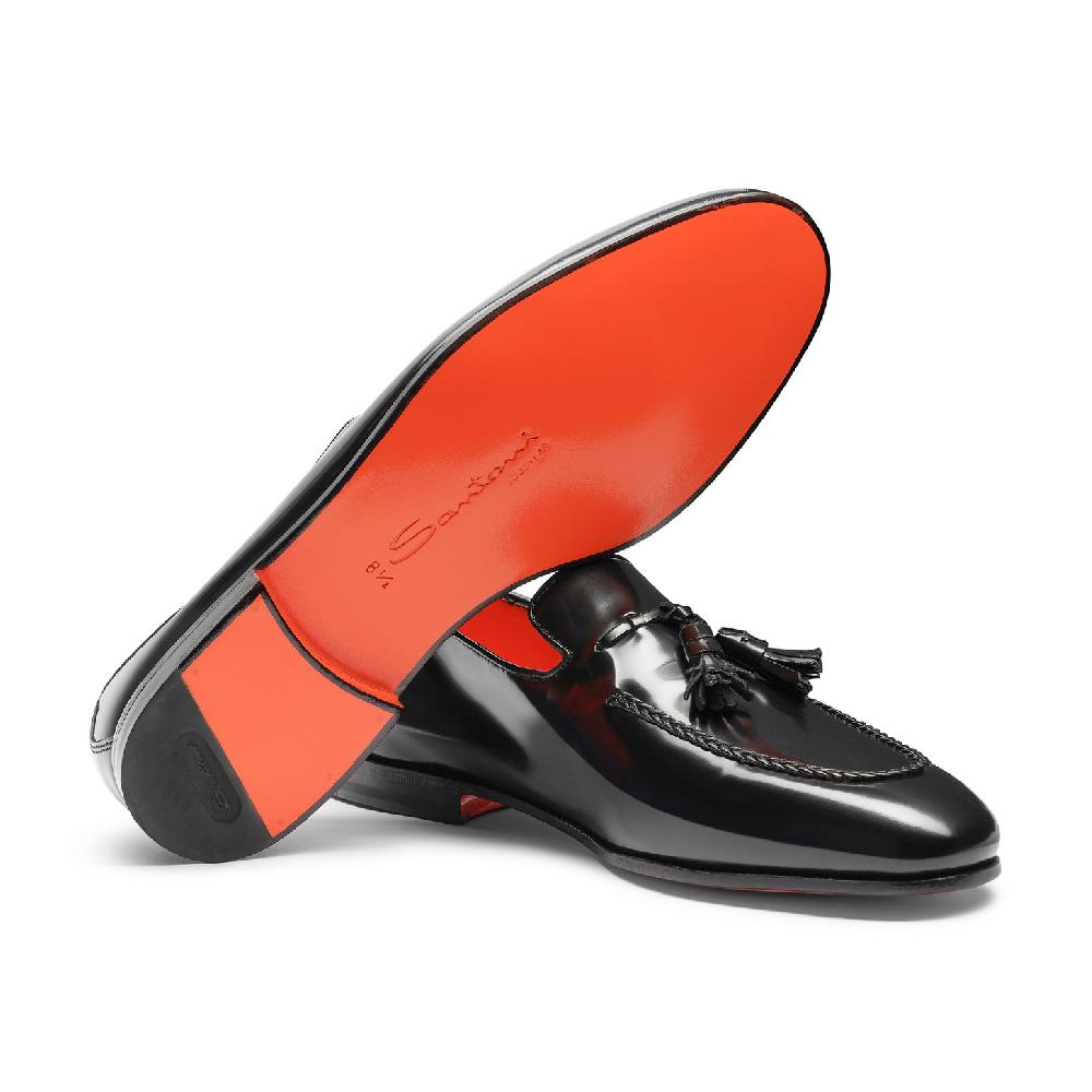 Santoni Mocassino con nappe da uomo in pelle nero Vendita Calda