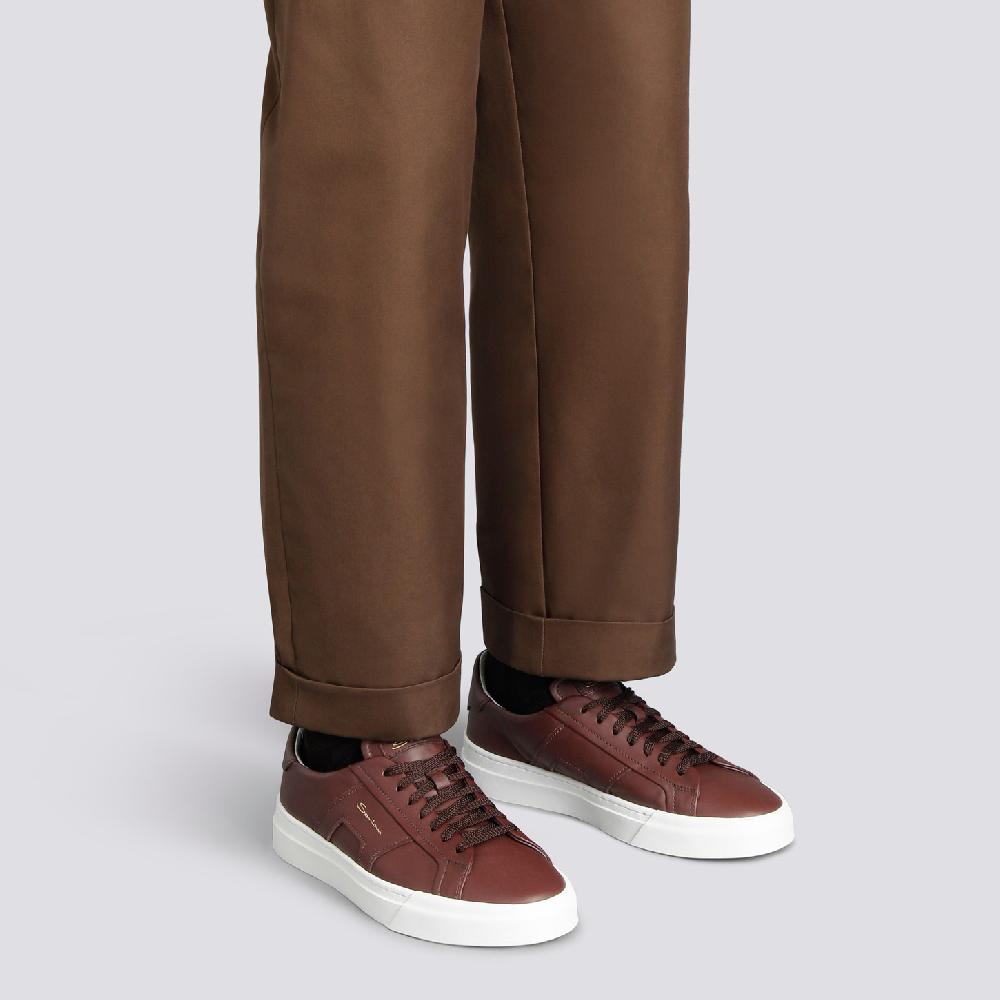 Santoni Double buckle sneaker da uomo in pelle bordeaux Vendita Economica