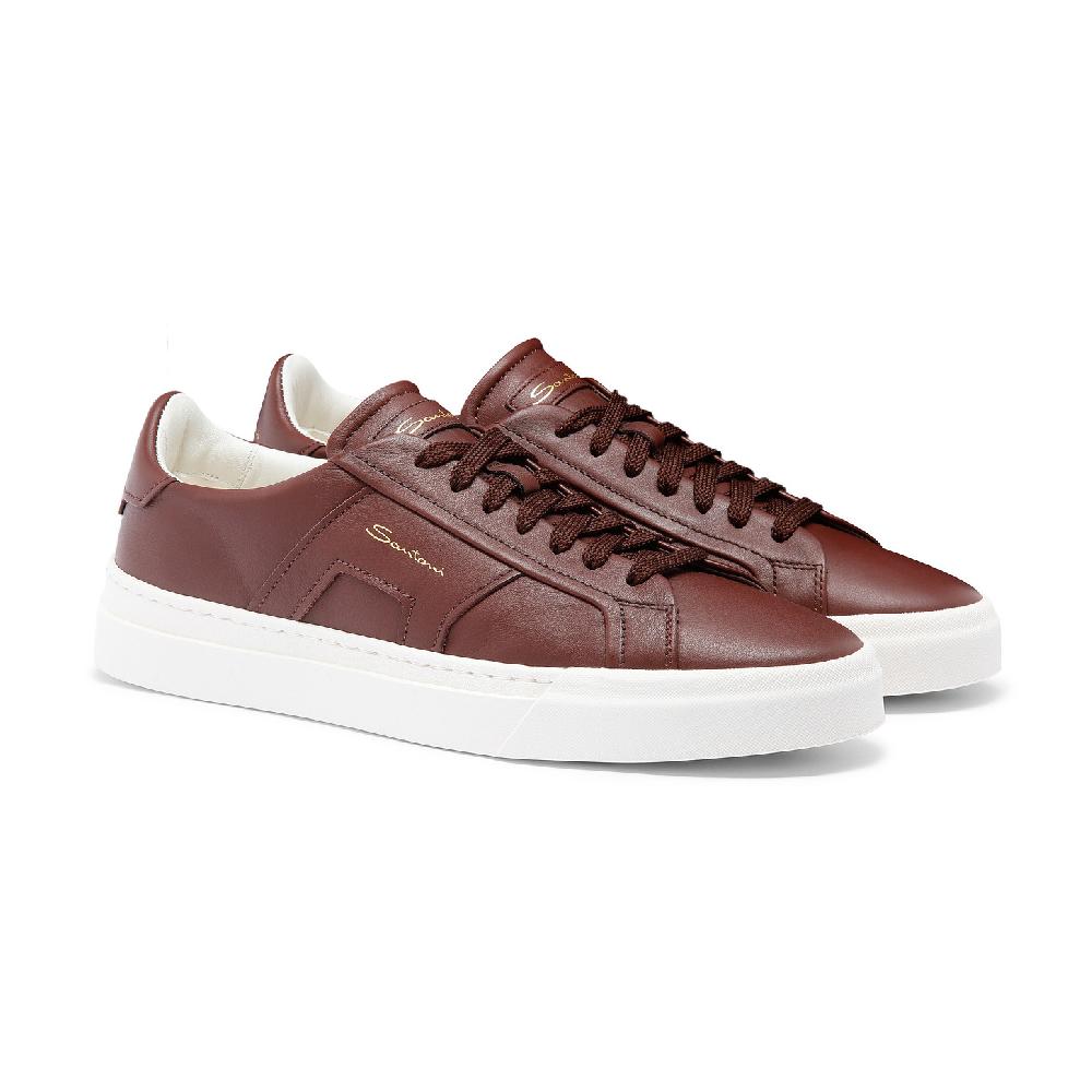 Santoni Double buckle sneaker da uomo in pelle bordeaux Vendita Economica