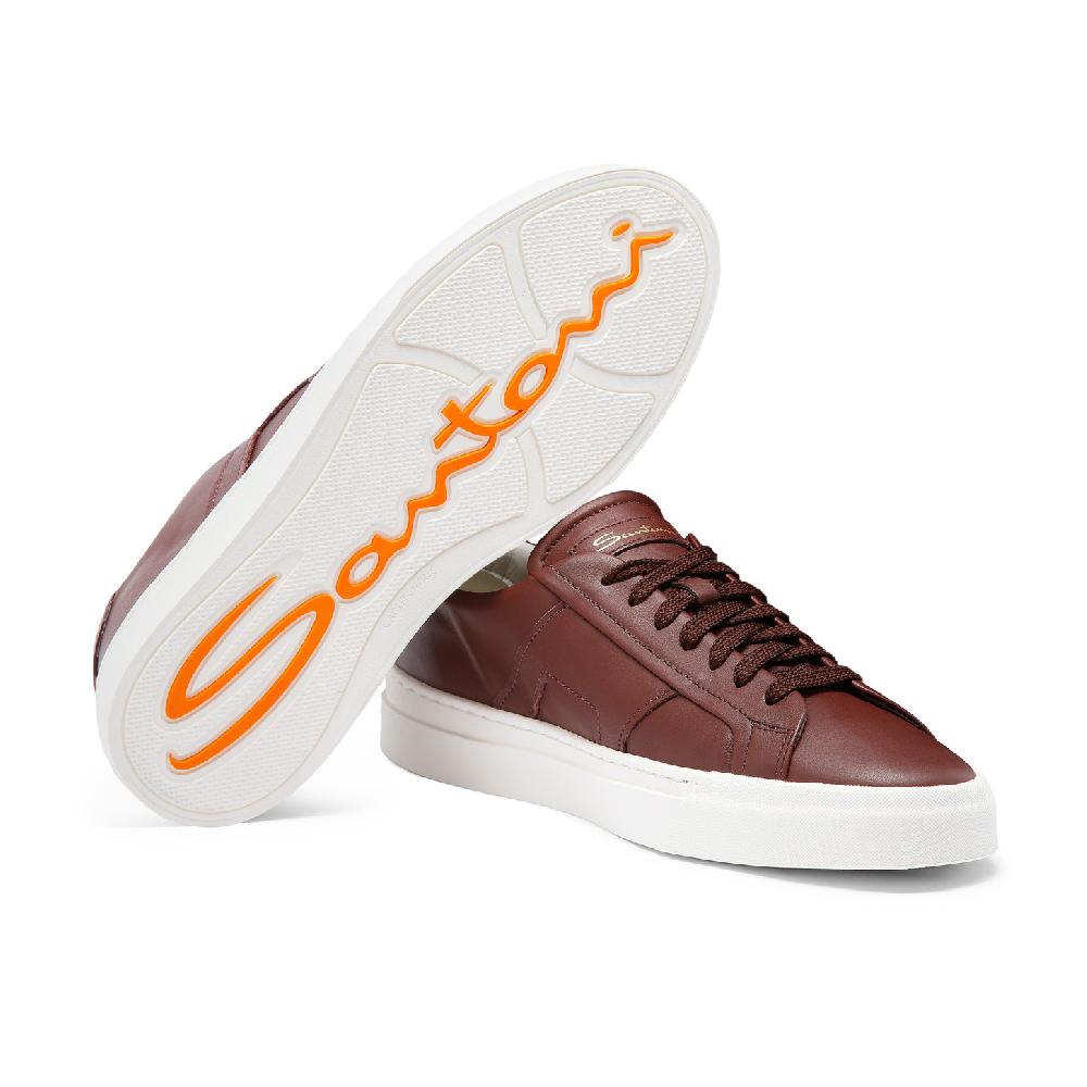 Santoni Double buckle sneaker da uomo in pelle bordeaux Vendita Economica