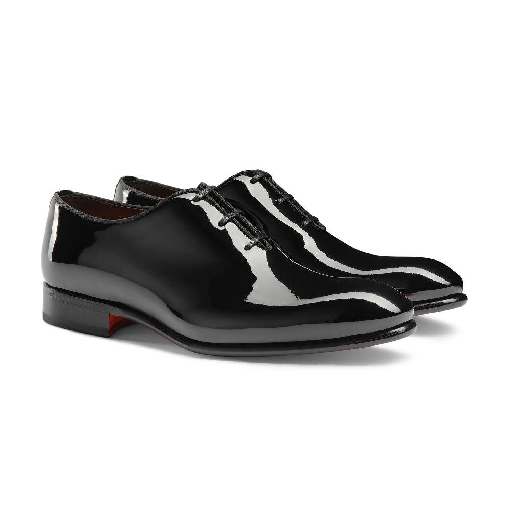 Santoni Stringata oxford da uomo in vernice nera Saldi Di Fabbrica