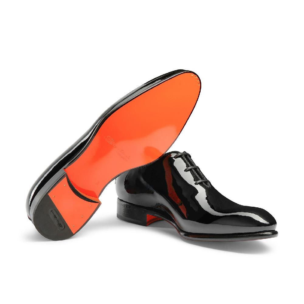 Santoni Stringata oxford da uomo in vernice nera Saldi Di Fabbrica