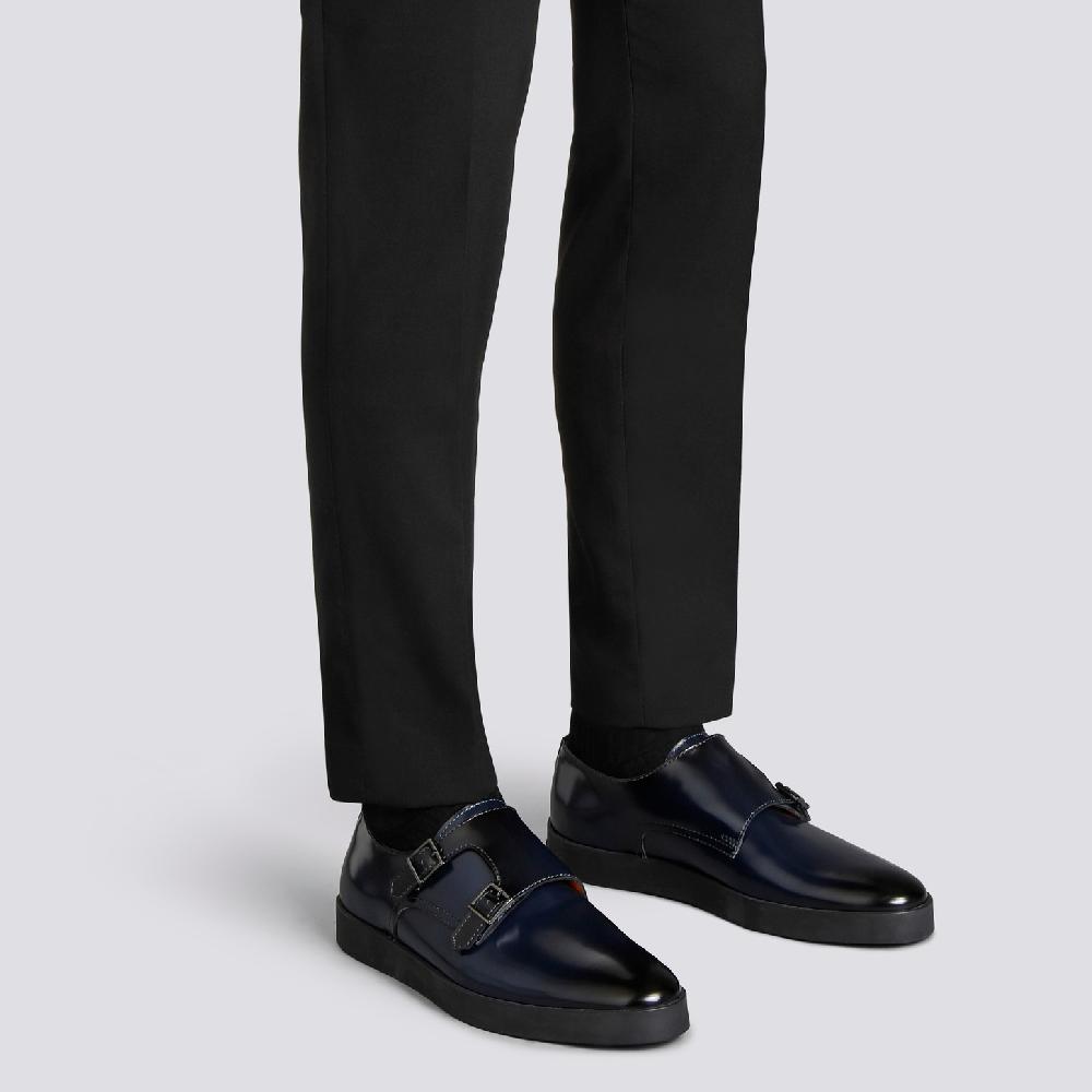 Santoni Doppia fibbia da uomo in pelle lucida blu Vendite Flash