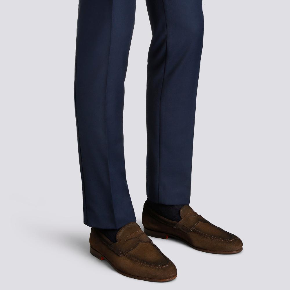 Santoni Mocassino penny da uomo in suede marrone Negozio