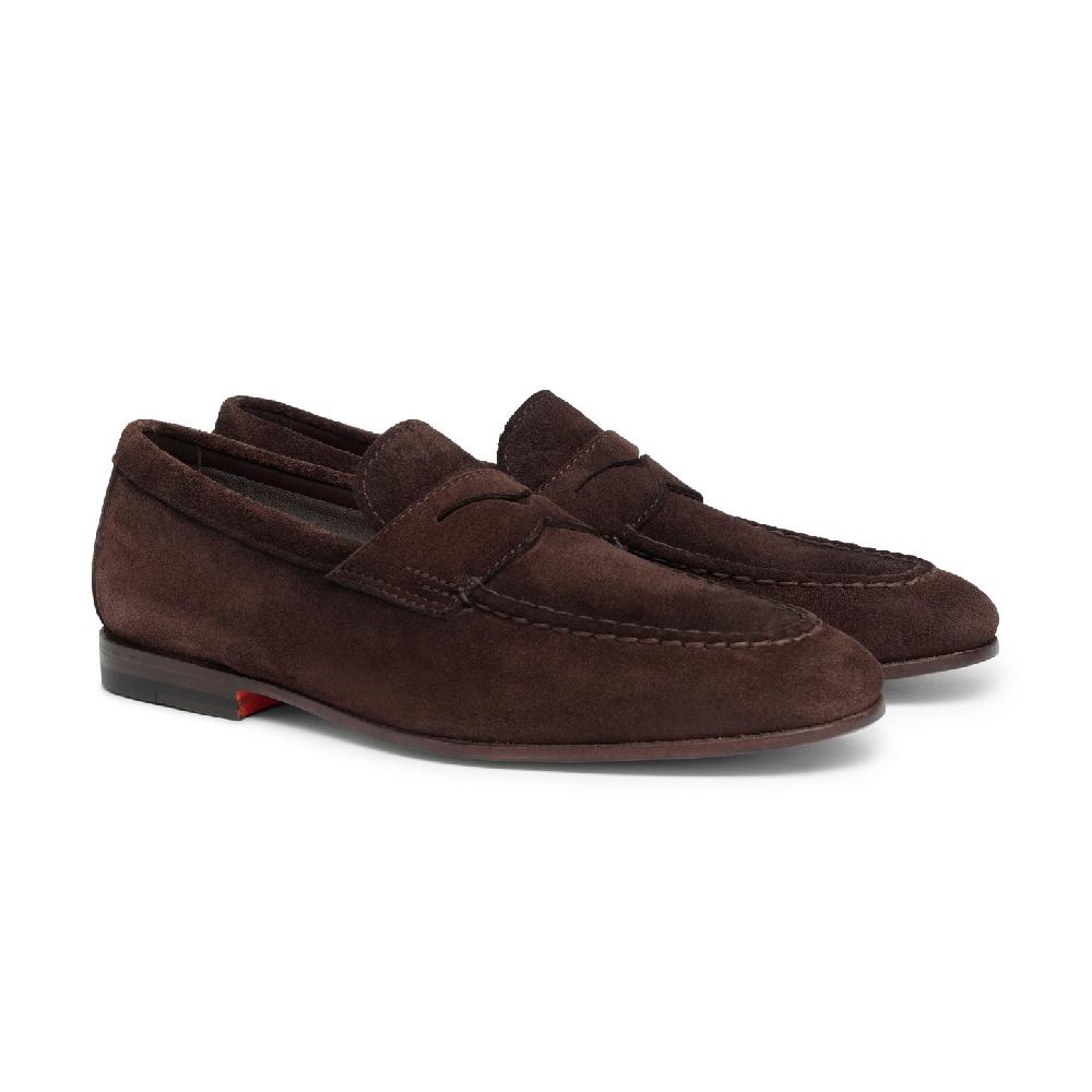 Santoni Mocassino penny da uomo in suede marrone Negozio