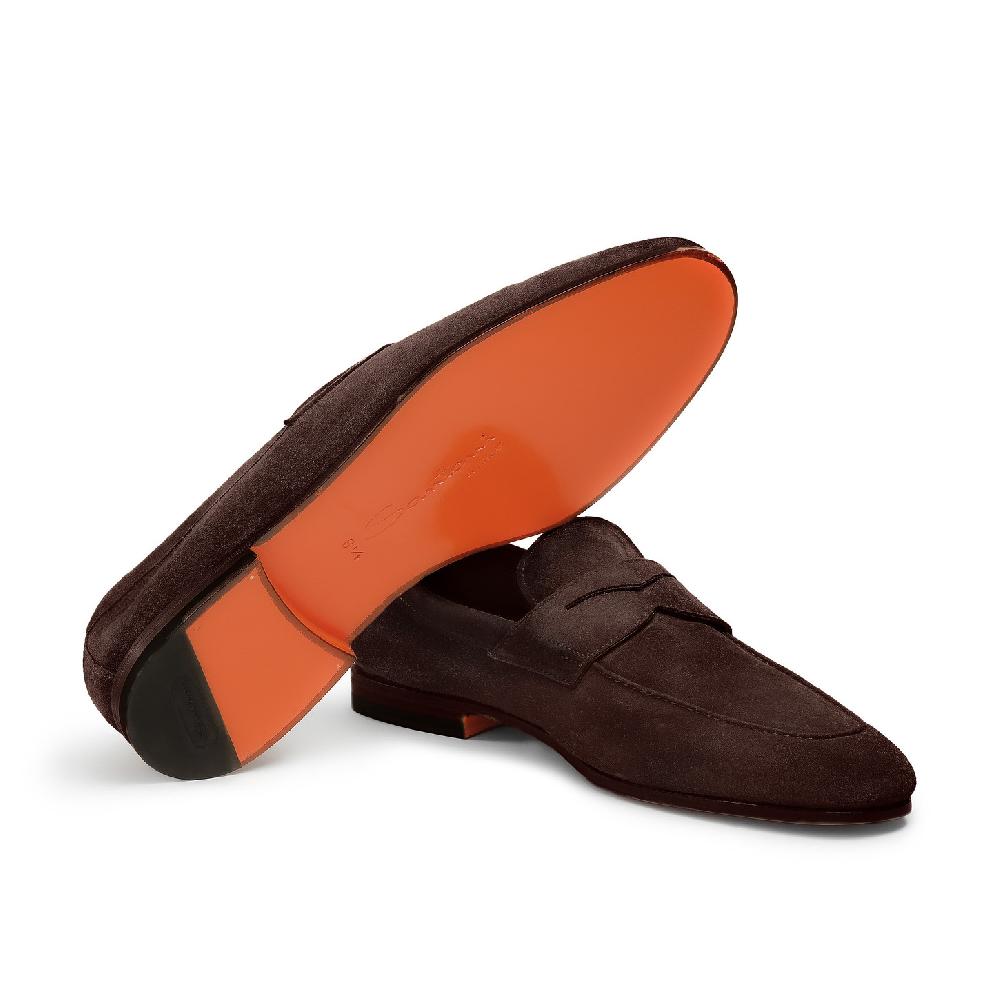 Santoni Mocassino penny da uomo in suede marrone Negozio
