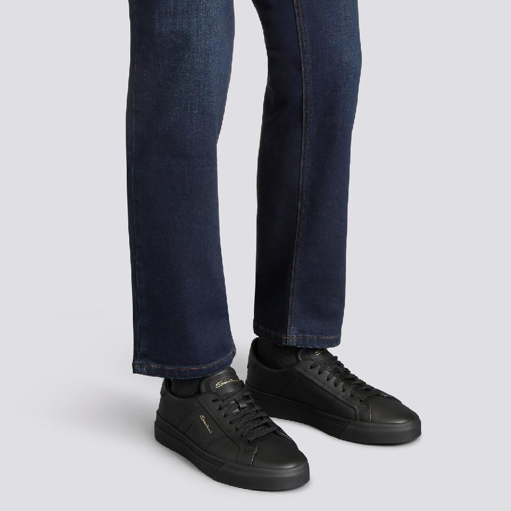 Santoni Double buckle sneaker da uomo in pelle nera In Saldo