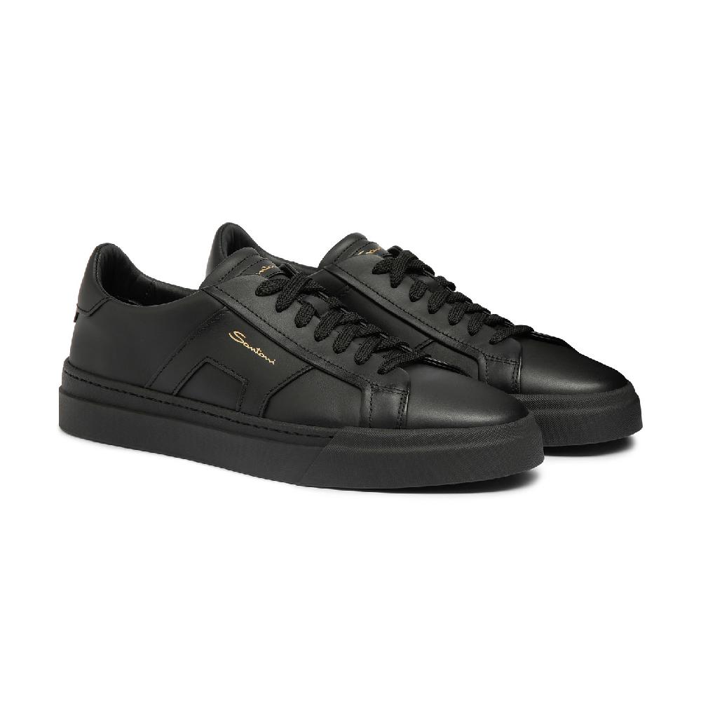 Santoni Double buckle sneaker da uomo in pelle nera In Saldo