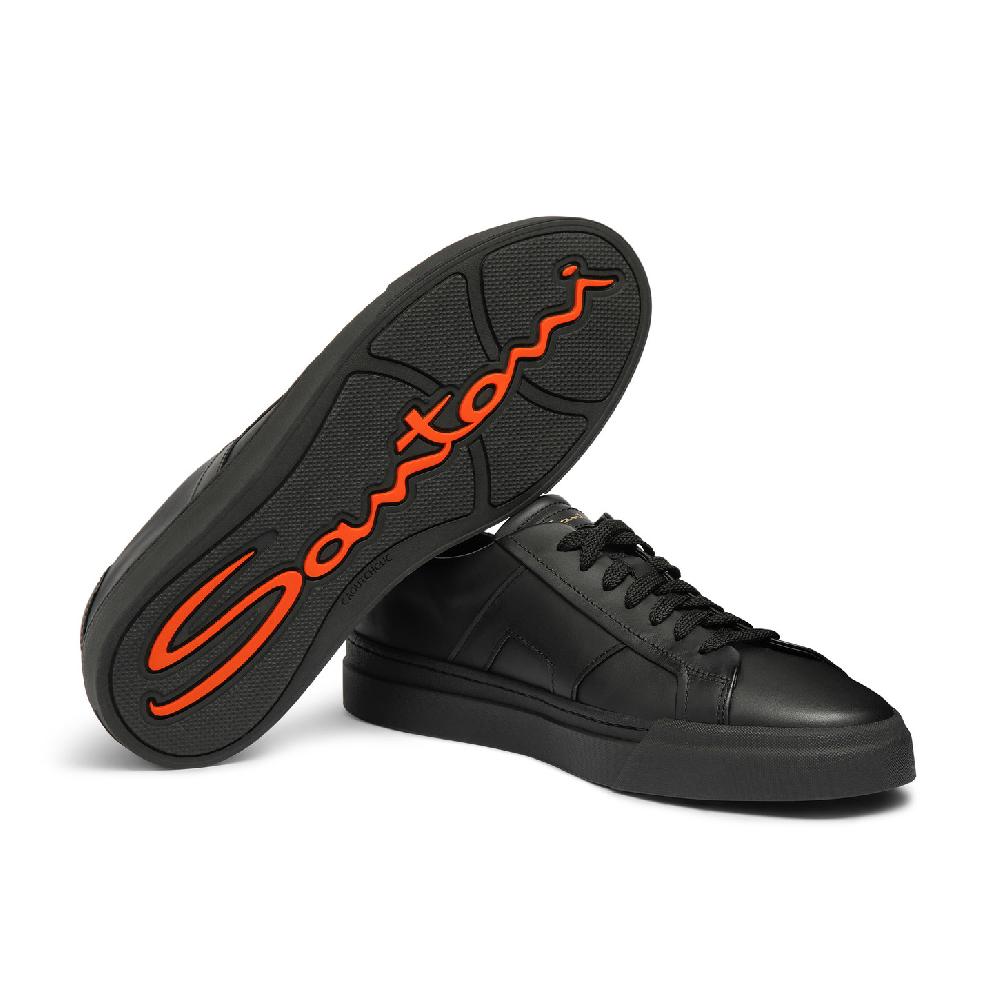 Santoni Double buckle sneaker da uomo in pelle nera In Saldo
