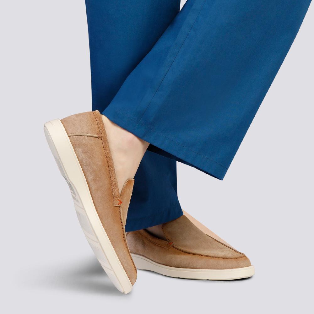 Santoni Mocassino da uomo in suede beige Nuova