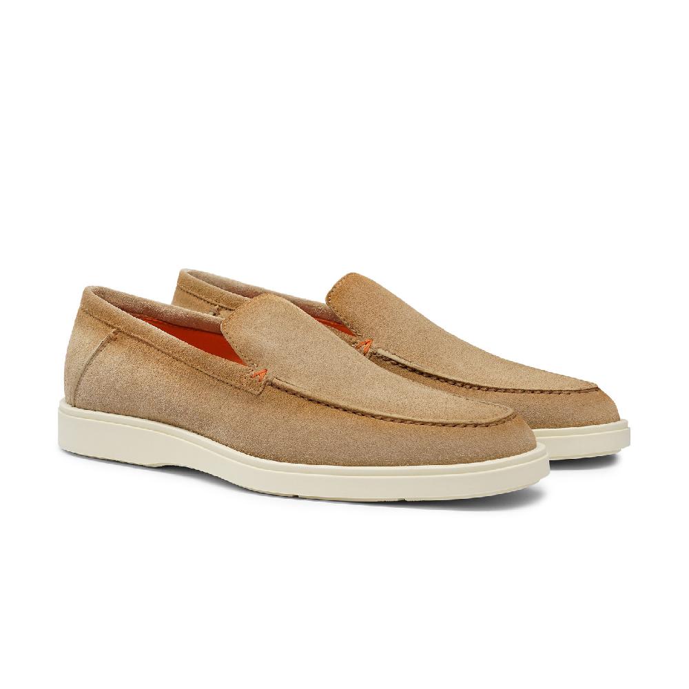 Santoni Mocassino da uomo in suede beige Nuova