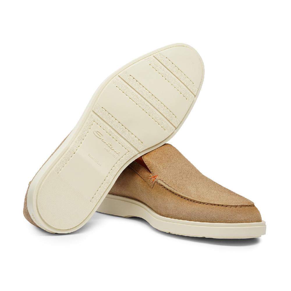 Santoni Mocassino da uomo in suede beige Nuova