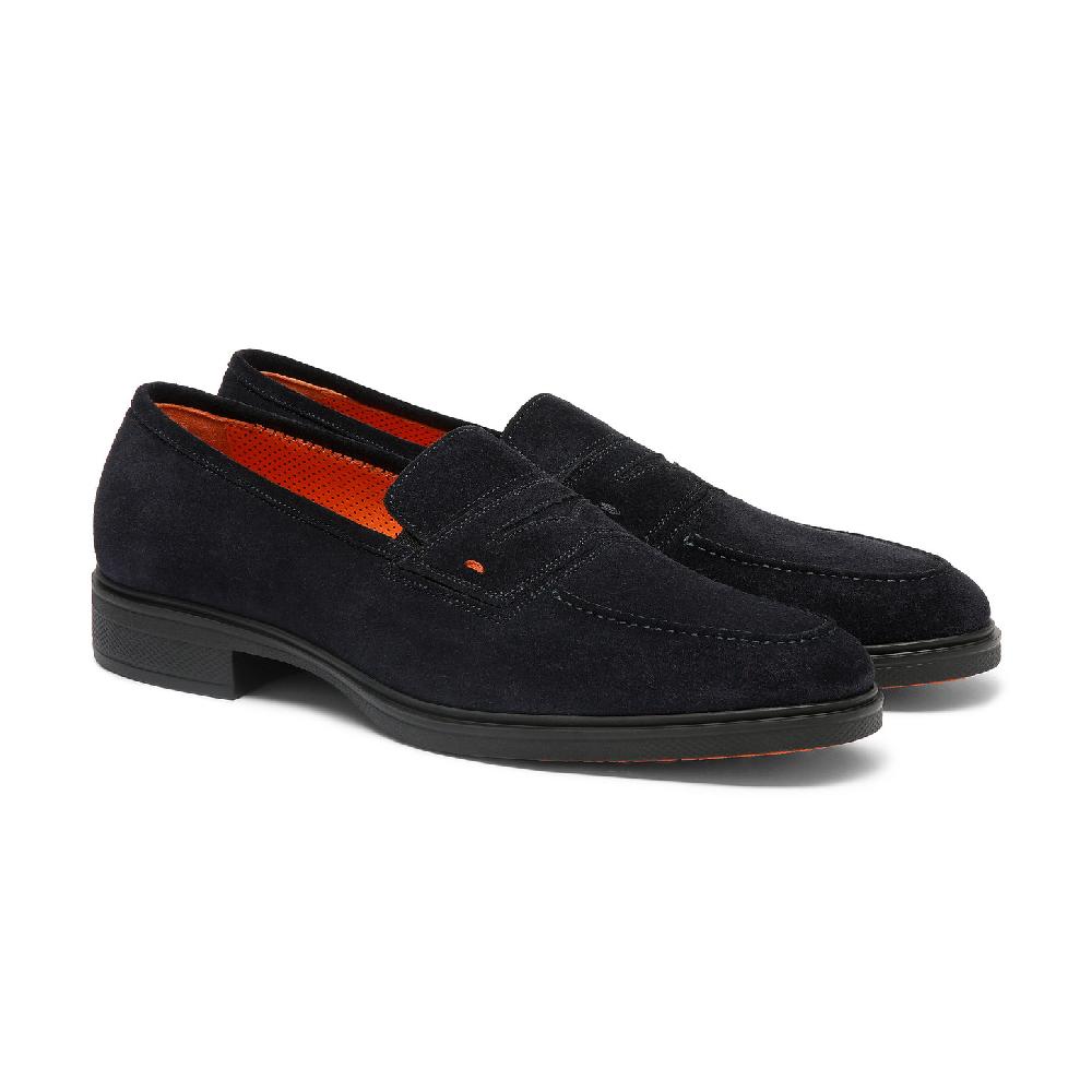 Santoni Mocassino Easy da uomo in suede blu Moda