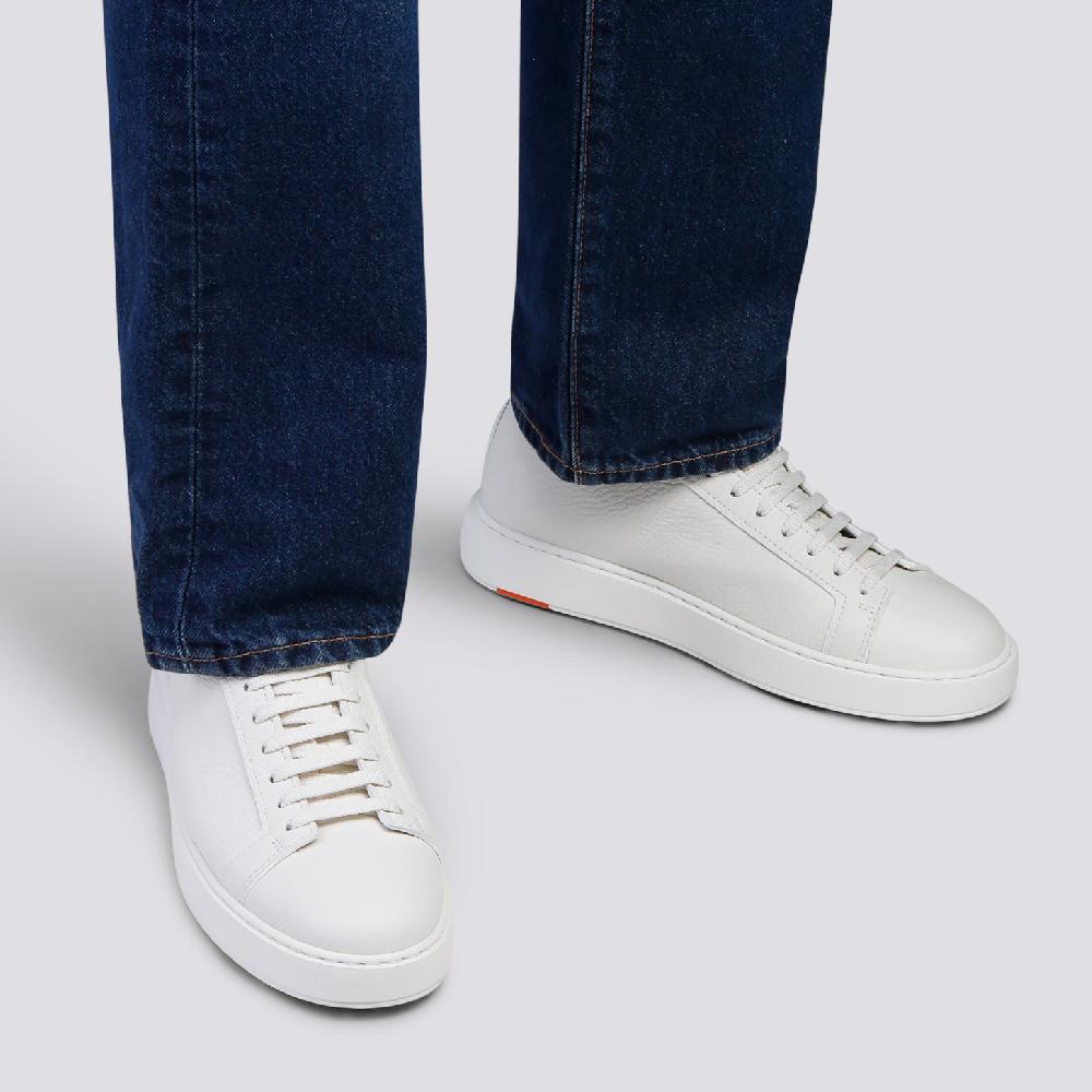Santoni Sneaker da uomo in pelle bottalata bianca 2025