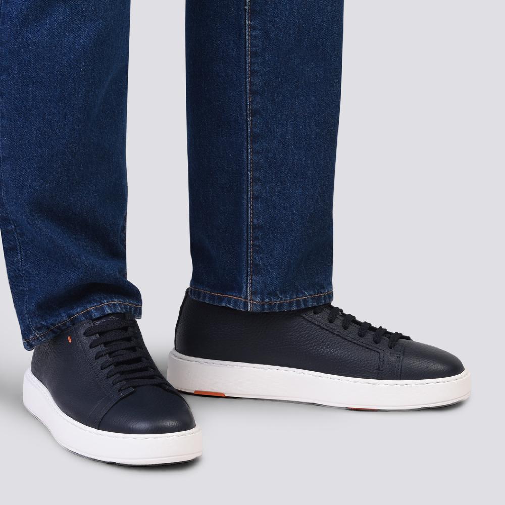 Santoni Sneaker da uomo in pelle bottalata blu In vendita