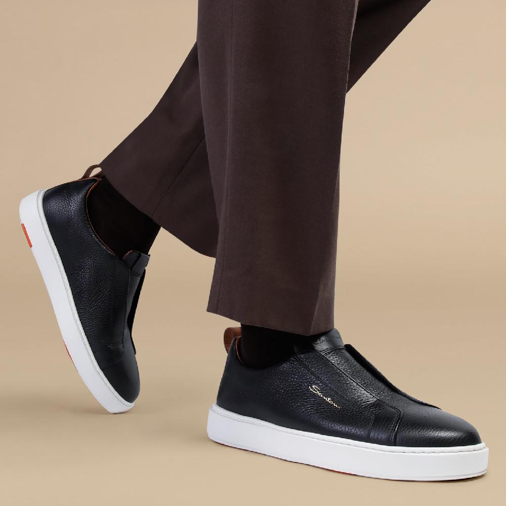 Santoni Sneaker slip-on da uomo in pelle bottalata nera Italia