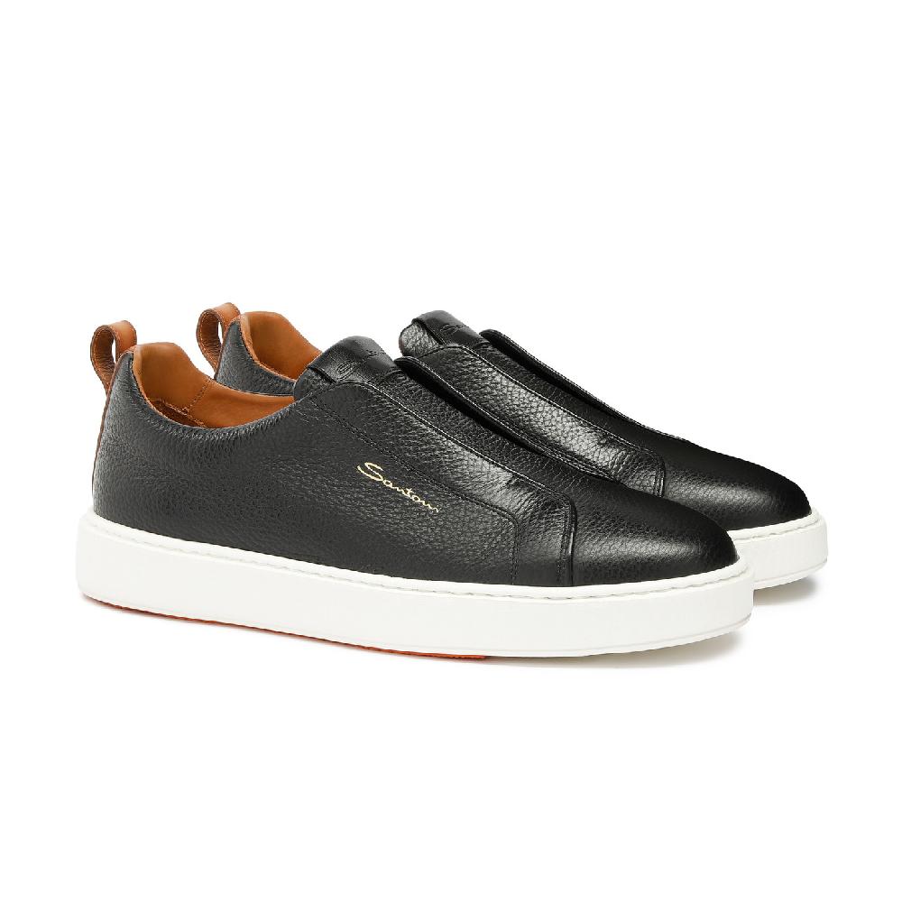 Santoni Sneaker slip-on da uomo in pelle bottalata nera Italia