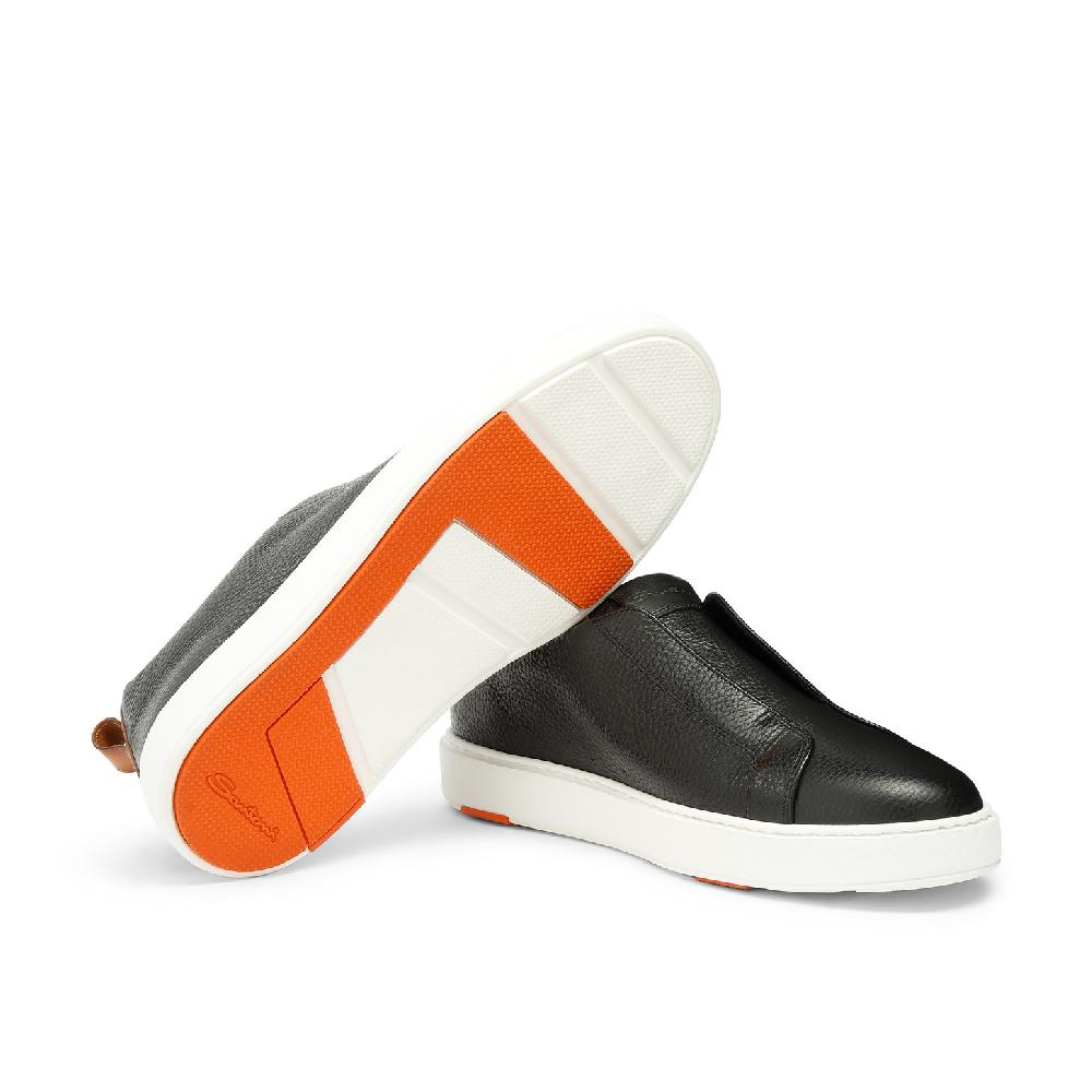 Santoni Sneaker slip-on da uomo in pelle bottalata nera Italia
