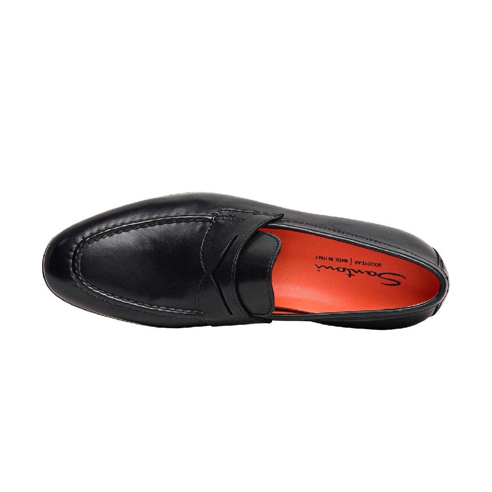 Santoni Mocassino penny da uomo in pelle nera In Linea