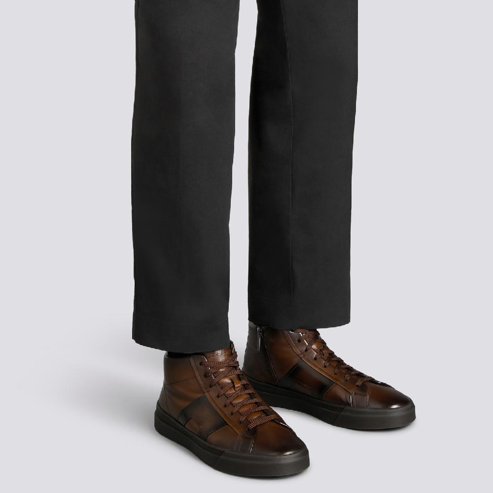 Santoni Double Buckle Sneaker da uomo in pelle testa di moro Nuovo