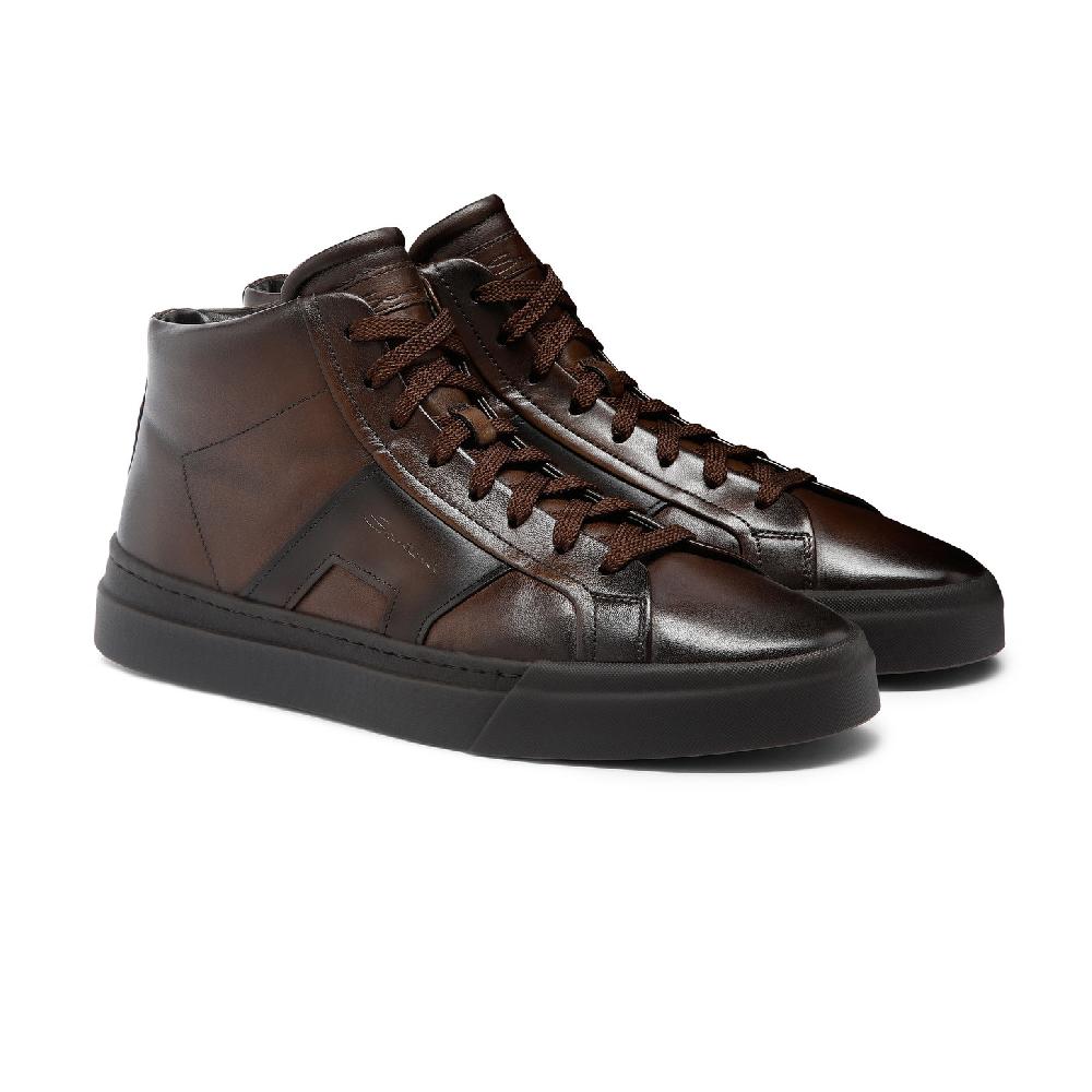Santoni Double Buckle Sneaker da uomo in pelle testa di moro Nuovo