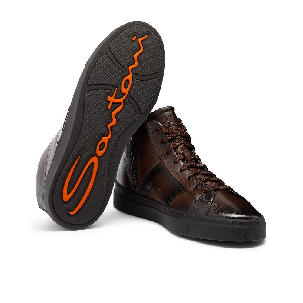 Santoni Double Buckle Sneaker da uomo in pelle testa di moro Nuovo