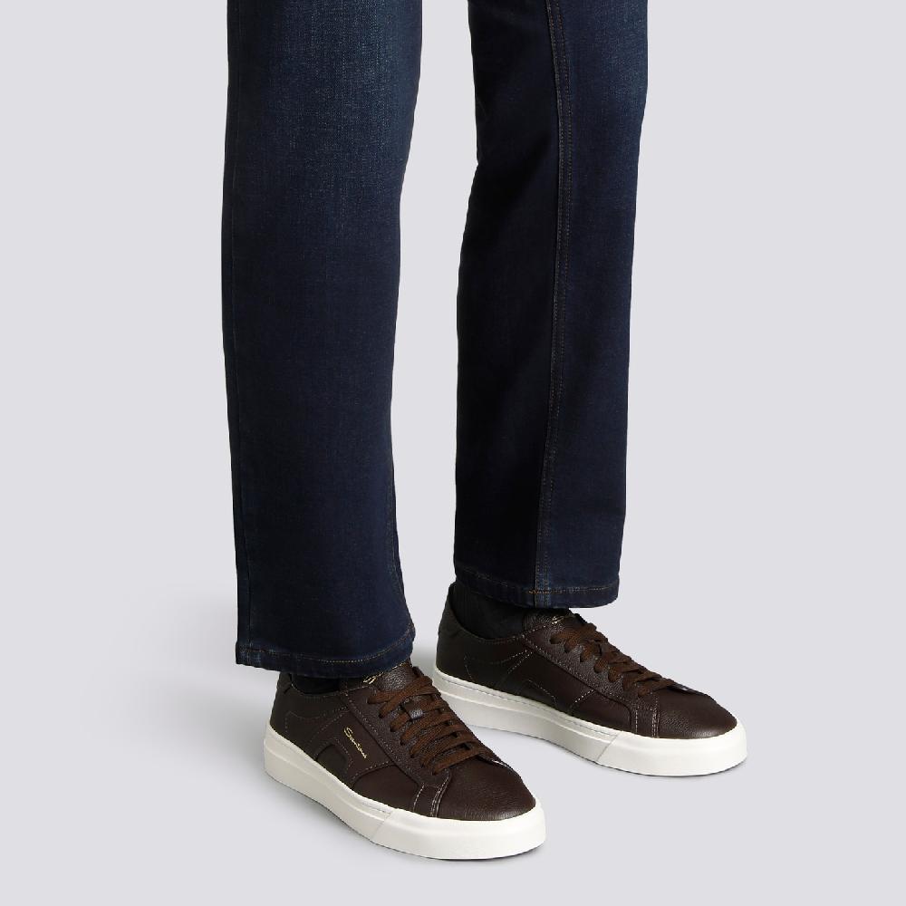 Santoni Double Buckle Sneaker da uomo in pelle bottalata testa di moro Qualità