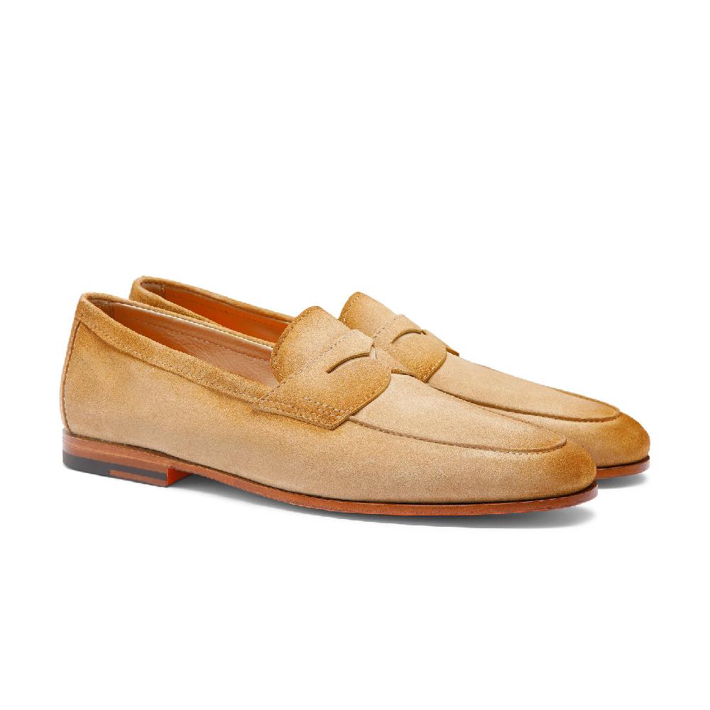 Santoni Mocassino Carlo da uomo in suede beige Pezzi Unici