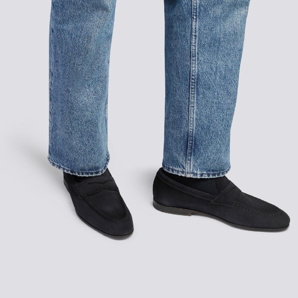 Santoni Mocassino penny da uomo in suede blu Soddisfazione Garantita