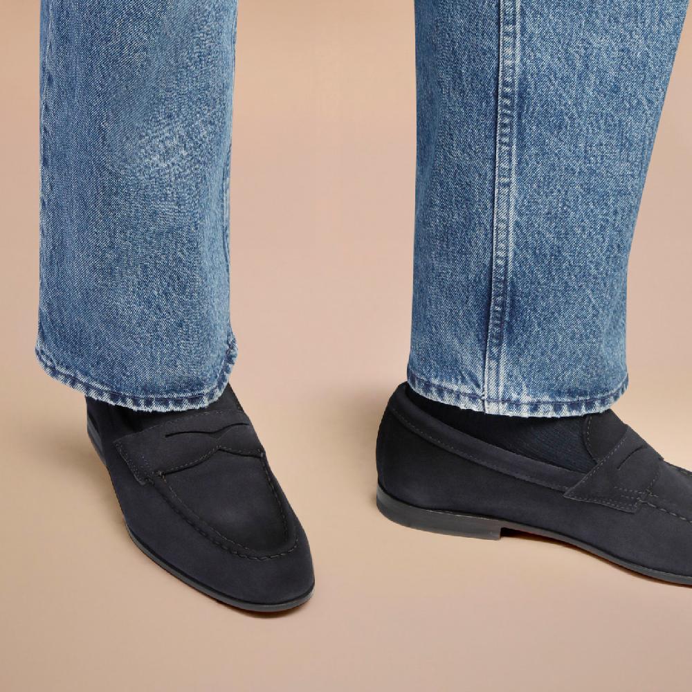 Santoni Mocassino penny da uomo in suede blu Soddisfazione Garantita