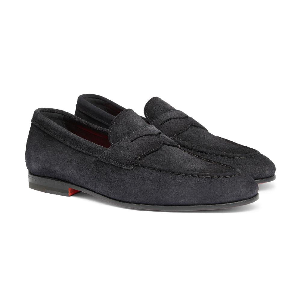 Santoni Mocassino penny da uomo in suede blu Soddisfazione Garantita