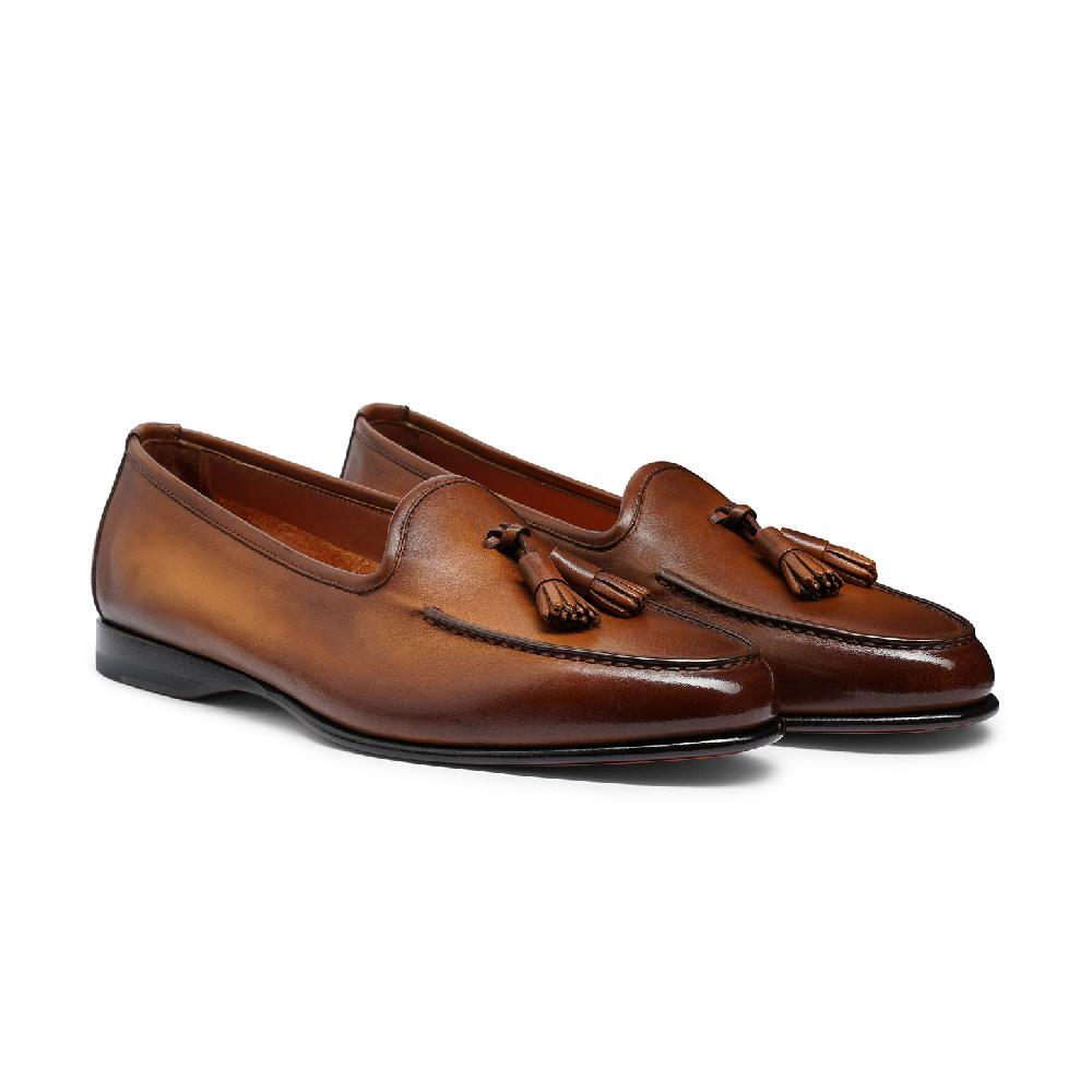 Santoni Mocassino Andrea con nappe da uomo in pelle marrone Qualità Garantita