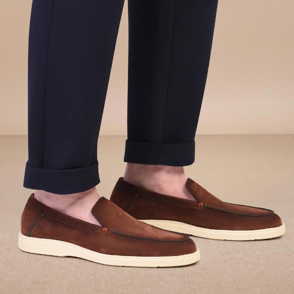 Santoni Mocassino da uomo in nabuk marrone Prezzo Ridotto