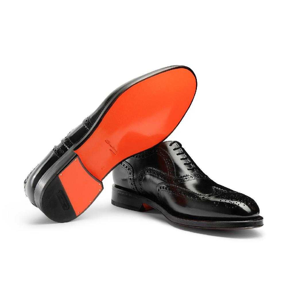 Santoni Stringata oxford brogue da uomo in pelle anticata nera Sottocosto
