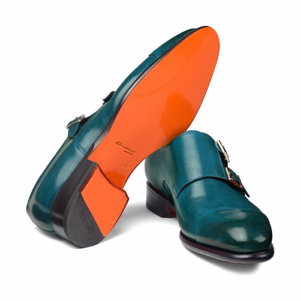 Santoni Doppia fibbia da uomo in pelle turchese Novità