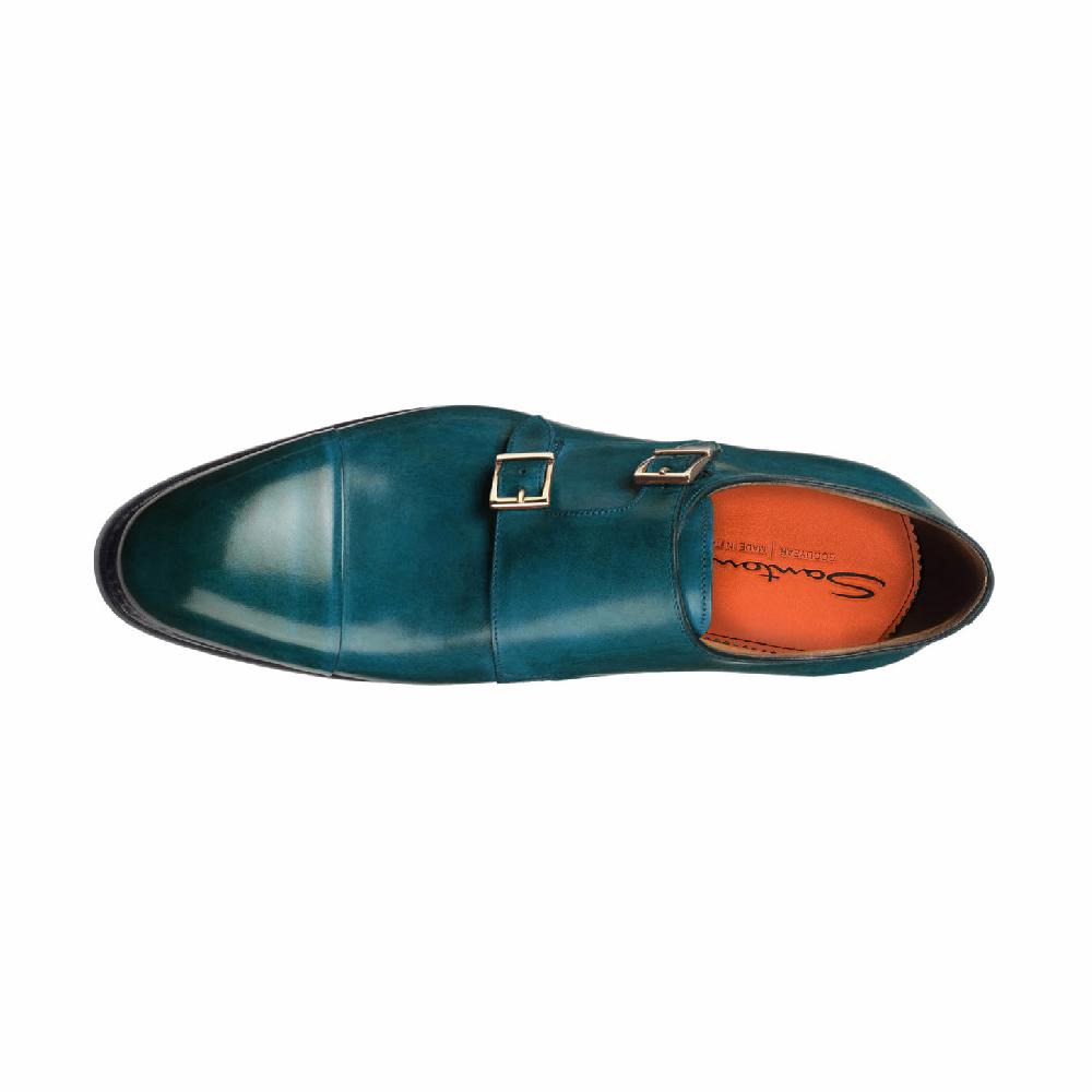 Santoni Doppia fibbia da uomo in pelle turchese Novità