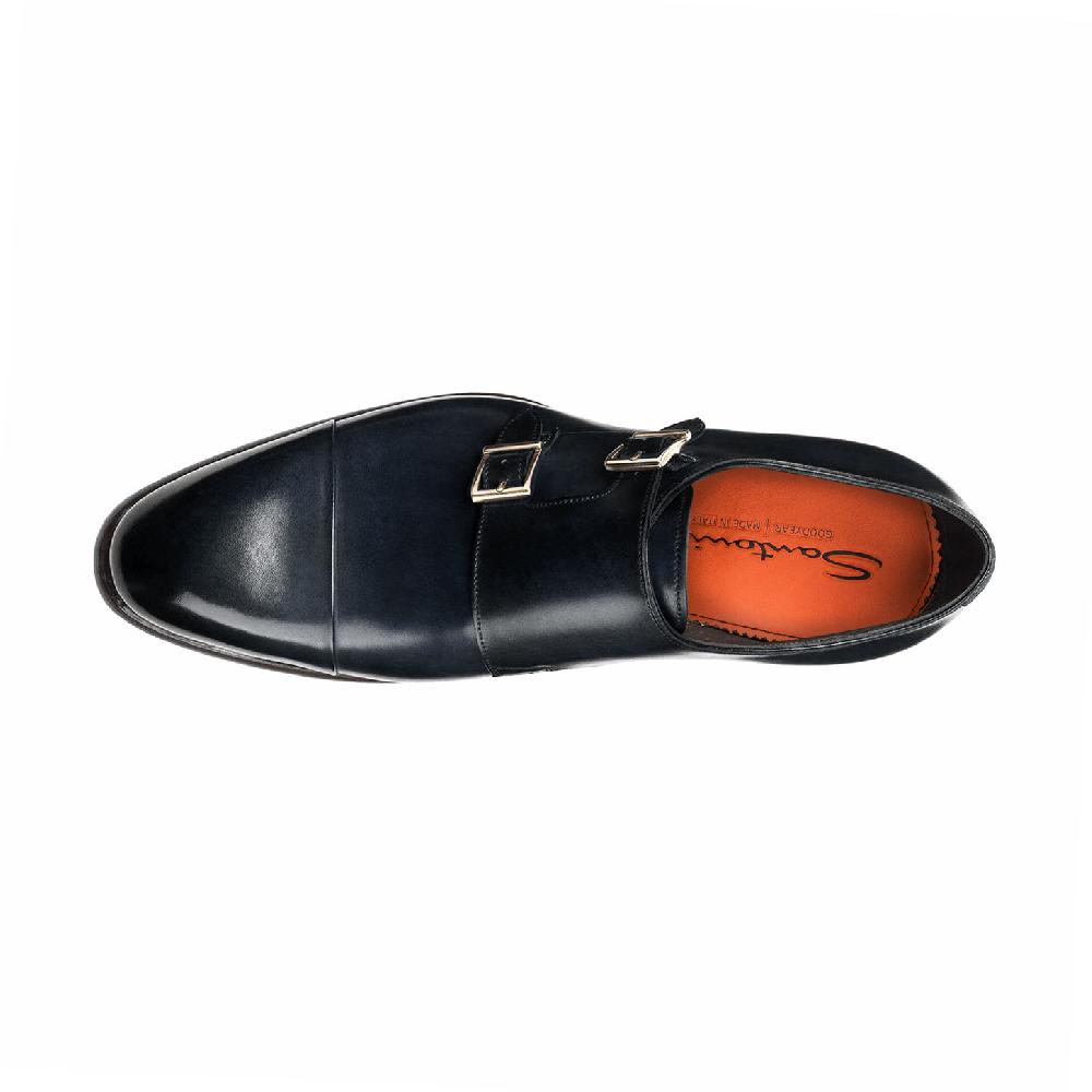 Santoni Doppia fibbia da uomo in pelle blu Presa