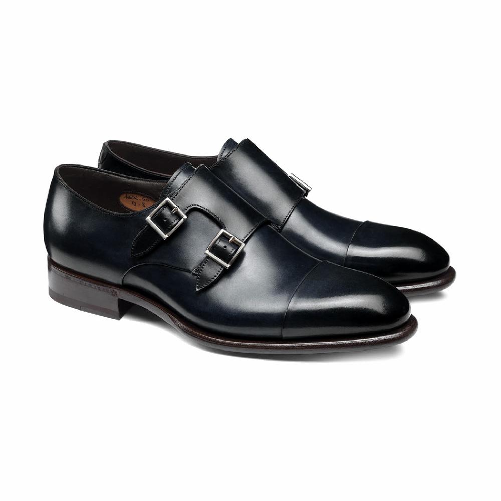 Santoni Doppia fibbia da uomo in pelle blu Presa