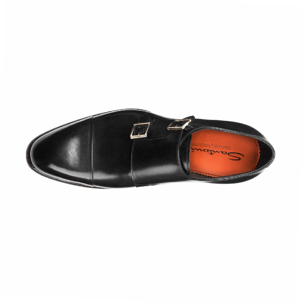 Santoni Doppia fibbia da uomo in pelle nera Sconto