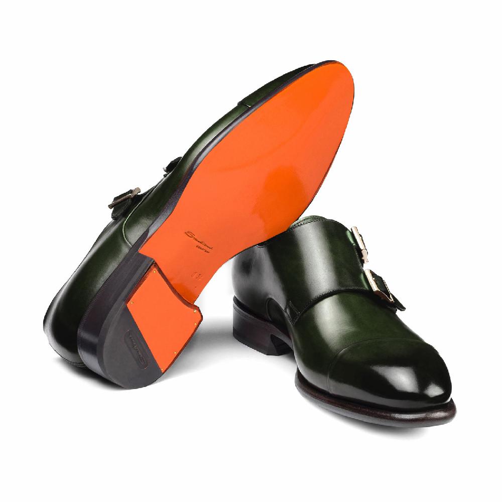 Santoni Doppia fibbia da uomo in pelle verde Offerta