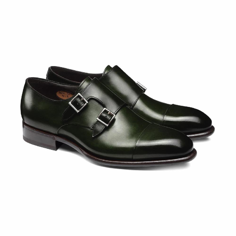 Santoni Doppia fibbia da uomo in pelle verde Offerta