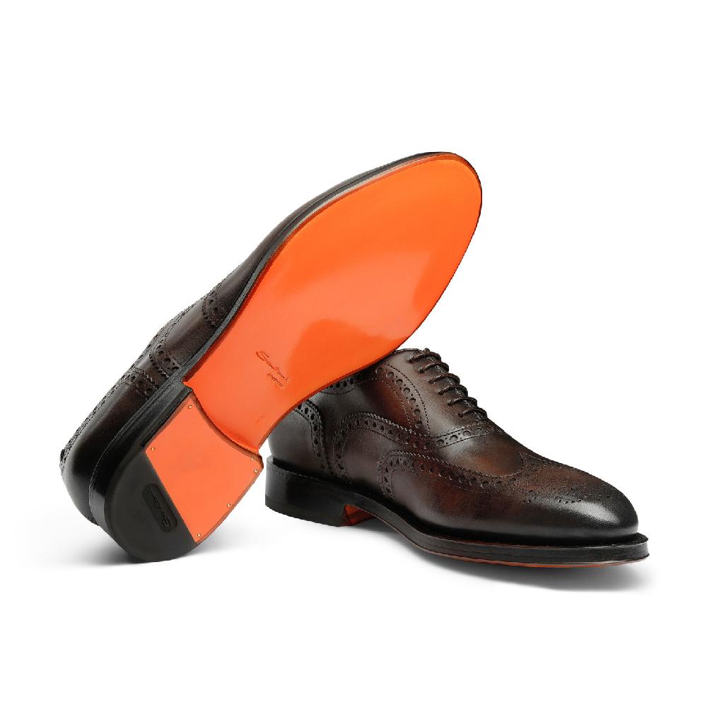 Santoni Stringata oxford brogue da uomo in pelle anticata marrone Outlet
