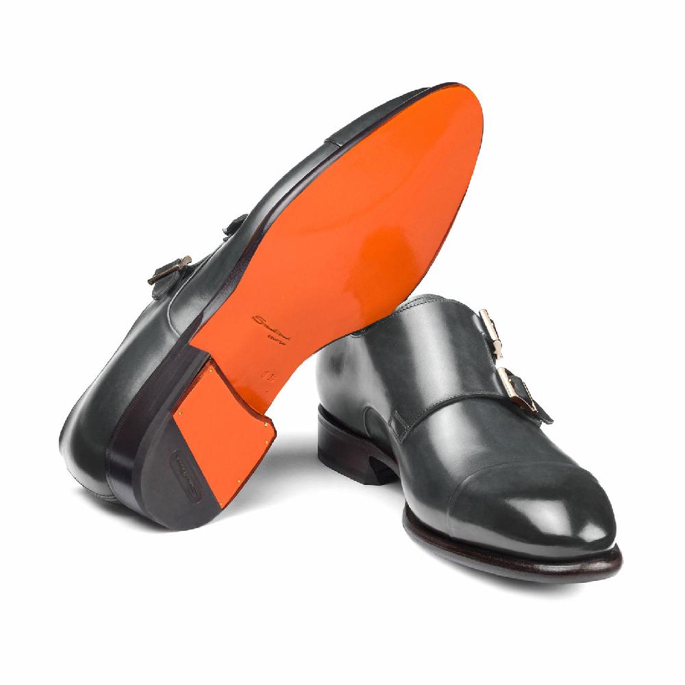 Santoni Doppia fibbia da uomo in pelle grigia Saldi