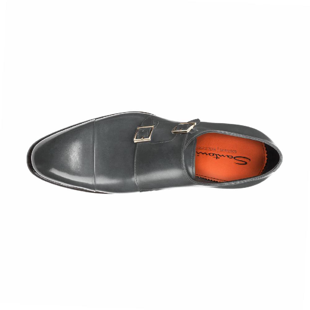Santoni Doppia fibbia da uomo in pelle grigia Saldi